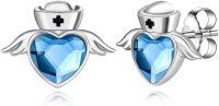 wholesale 925 Sterling Silver Angel Stud Earrings with Birthstone for Nurse Women RN Medical Student Doctor Jewelry Gift-Silver-09-Sep