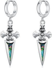 wholesale 925 Sterling Silver Cross Dagger Abalone Shell Inlay Huggie Hoops Norse Viking s for Women Girls-Arrow