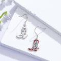 wholesale 925 Sterling Silver Red Enamel Cowboy Boot Cactus Drop Earrings-0-3
