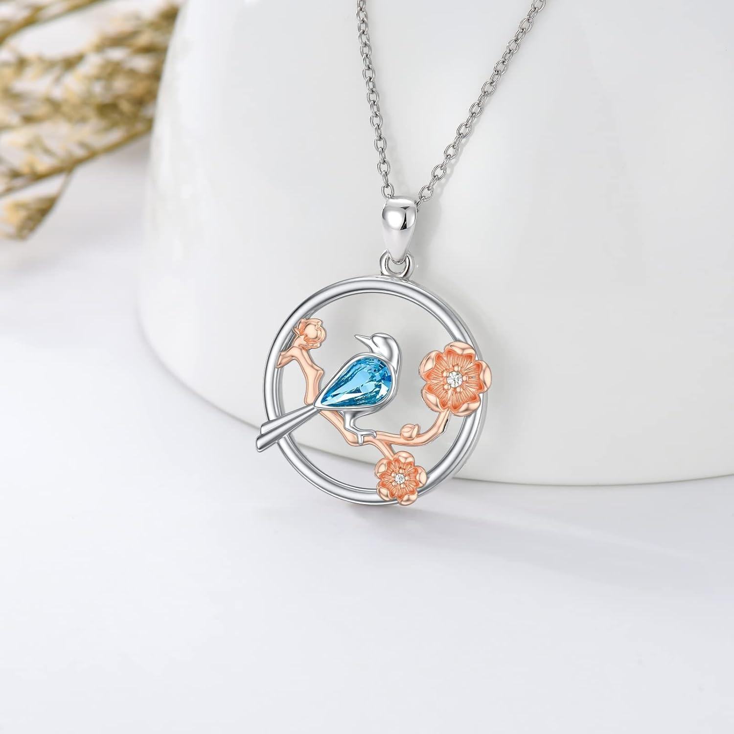 Sterling Silver Stone Bird Necklace Pendant Gift for Women Sister Mom Friend-0-1