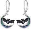 wholesale 925 Sterling Silver Black Bat Moon Drop Dangle Hoop Earrings - Halloween & Christmas Gift Ideas-0-0