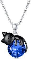 wholesale 14K Gold Pink Crystal Black Cat Pendant Necklace for Women Cats Lover-0-104