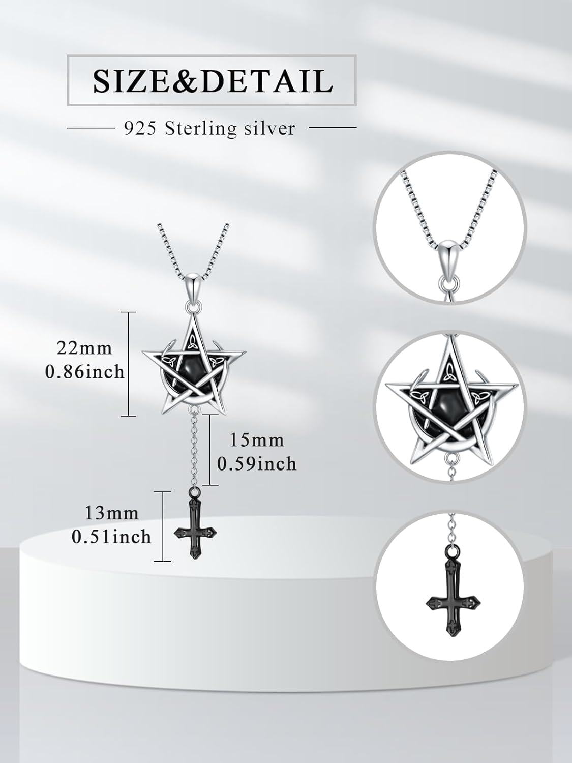 wholesale 925 Sterling Silver Pentagram Pendant Necklaces with Black Onyx and Cross Charm s for Women Men-0-1