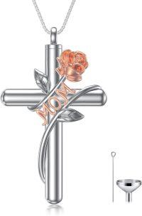 wholesale Sterling Silver Rose Cross Urn Necklace with Ashes for Human Pets Cremation Jewelry-MOM Personalized-MOM Non-personalized