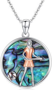 wholesale 925 Sterling Silver Baseball Pendant Necklace with Abalone Shell and Sport Theme Gift for Women Girls-Baseball