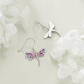 wholesale 925 Sterling Silver Dragonfly Dangle Drop Earrings with Purple and Pink Stones for Women Girls Mom Daughter Gifts-0-3