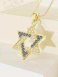 wholesale 925 Sterling Silver Plated Gold Metal Star of David Necklace with Blue and White Stones - Celtic Knot Design Pendant  for Women-0-2