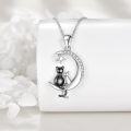 wholesale 925 Sterling Silver Moon & Cats Pendant Necklace with Cubic Zirconia Stones - Gifts for Her-0-4