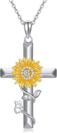 wholesale Sterling Silver Birthstone Butterfly Cross Sunflower Necklace for Women Wife Mom-A-Sunflower