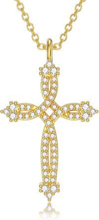 wholesale 925 Sterling Silver Cubic Zirconia-Cut Cross Pendant Necklace for Women - Faith  for Mom Wife Daughter Sister-Gold Cross-Celtic Gold Cross Necklace