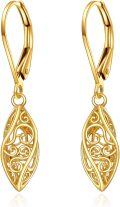 wholesale 14k Solid Gold Filigree Drop Earrings for Women Leverback Fine Jewelry Birthday Gifts for Her-0-0