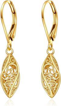 wholesale 14k Solid Gold Filigree Drop Earrings for Women Leverback Fine Jewelry Birthday Gifts for Her-Filigree Leverback Earrings