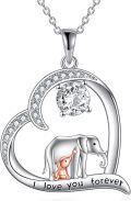wholesale 925 Sterling Silver Elephant & Cub Moon Pendant Necklaces - I Love You Forever Gift for Mom and Daughter-0-0