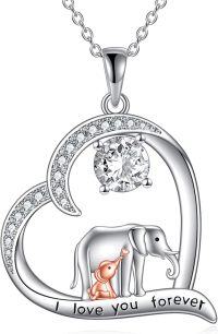 wholesale 925 Sterling Silver Elephant & Cub Moon Pendant Necklaces - I Love You Forever Gift for Mom and Daughter-Elephant