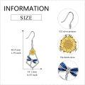 wholesale 925 Sterling Silver Blue Enamel Sunflower & Dragonfly Dangle Earrings for Women Girls Gifts 2 Long-0-3