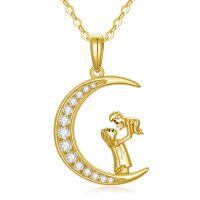 TOUPOP 14K Gold Moon Pendant Mother Daughter Son Necklace, 16+2 Inch-undefined