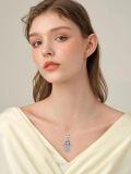 wholesale 925 Sterling Silver Blue Sapphire & Cubic Zirconia Hamsa Hand Pendant Necklace with Chain 36 Length-0-4