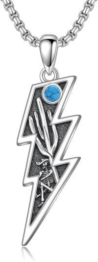 wholesale 925 Sterling Silver Turquoise Lightning Bolt Witch Skeleton Pendant Necklace-Skeleton-Lightning Bolt silver