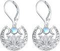 wholesale 925 Sterling Silver Lotus Flower Triple Moonstone Drop Earrings-0-0