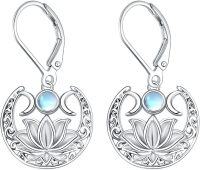 wholesale 925 Sterling Silver Lotus Flower Triple Moonstone Drop Earrings-Lotus Earrings