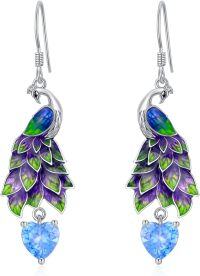 wholesale 925 Sterling Silver Peacock Heart-Shaped Pendant Earrings - Elegant s for Her-Peacock