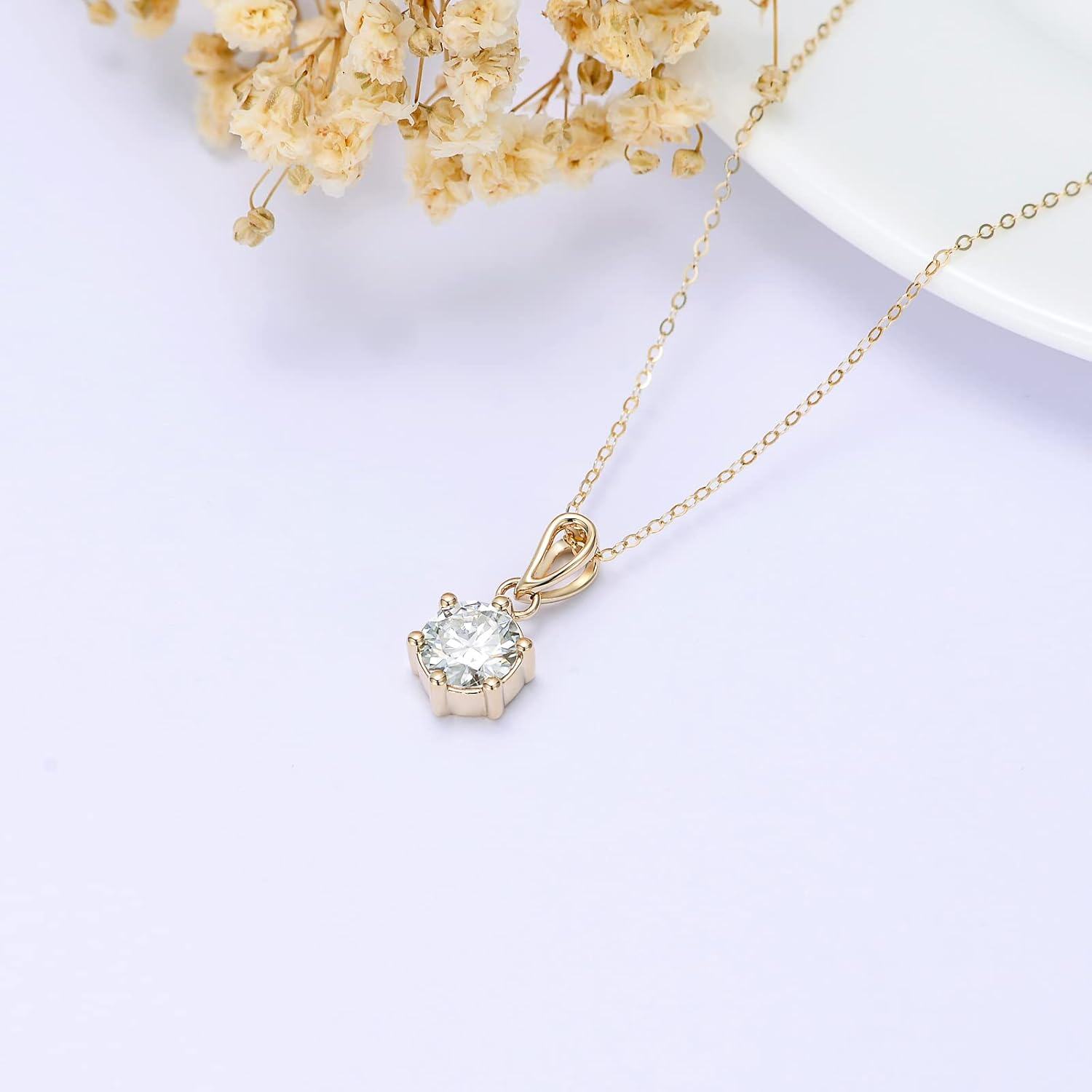 wholesale 14K Gold Moissanite Round Princess Cut 1-2 Carat D-VVS1 Solitaire Pendant Necklace-0-2