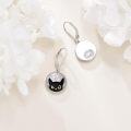 wholesale 925 Sterling Silver Black Cat Face with White Stone Leverback Earring Gift for Her-0-3