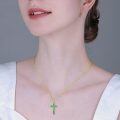 wholesale 925 Sterling Silver Faith Cross Pendant Necklace Blue Sandstone White Gold Plated-0-4