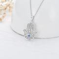 wholesale 925 Sterling Silver Blue Sapphire Evil Eye Hamsa Hand Pendant Necklace for Women Men Protection Lucky Charm s-0-4