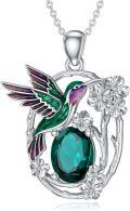 wholesale Sterling Silver Birthstone Hummingbird Pendant Necklace for Women-0-0