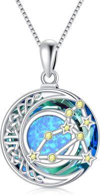wholesale  Sterling Silver Blue Crystal Opal Zodiac Constellation Necklace -08-Leo(7.23-8.22)-Peridot