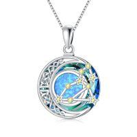 wholesale 925 Sterling Silver Aquamarine Opal Zodiac Constellation Locket Pendant Necklace-08-Leo(7.23-8.22)-Peridot