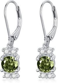 wholesale 925 Sterling Silver Peridot and White Topaz Leverback Drop Earrings - 2 ct Total Weight-August,peridot Green