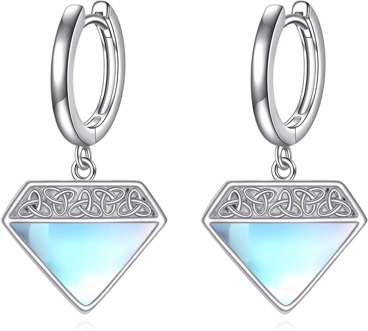 wholesale 925 Sterling Silver Triangle Celtic Knot Moonstone Drop Earrings-0-0