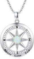 wholesale 925 Sterling Silver Opal Compass Pendant Necklace with Cubic Zirconia and Inspirational Message Never Lose Your Way - Graduation Gift for Her Him-0-0
