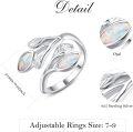 wholesale Sterling Silver Leaf Ring with Birthstone Adjustable Wrap Promise Engagement Wedding Rings for Women-0-9
