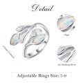 wholesale 925 Sterling Silver Leaf Ring with Birthstone Adjustable Wrap Promise Engagement Wedding Rings for Women-0-9