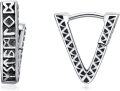 wholesale 925 Sterling Silver Black Viking Rune Hinged Hoop Earrings Norse Jewelry for Men Women-0-0
