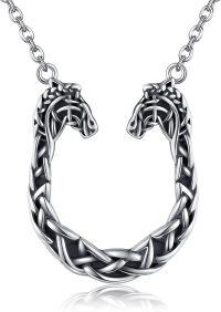 wholesale 925 Sterling Silver Horse Head Necklace Celtic Knot Pendant Chain Gift for Women Men-Horseshoe