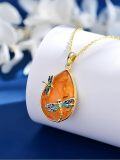 wholesale Gold-Plated 925 Sterling Silver Amber Scorpion Teardrop Pendant Necklace-0-2
