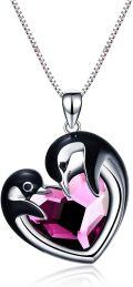 wholesale 925 Sterling Silver Pink Crystal Heart Penguins Pendant Necklace for Women-0-0