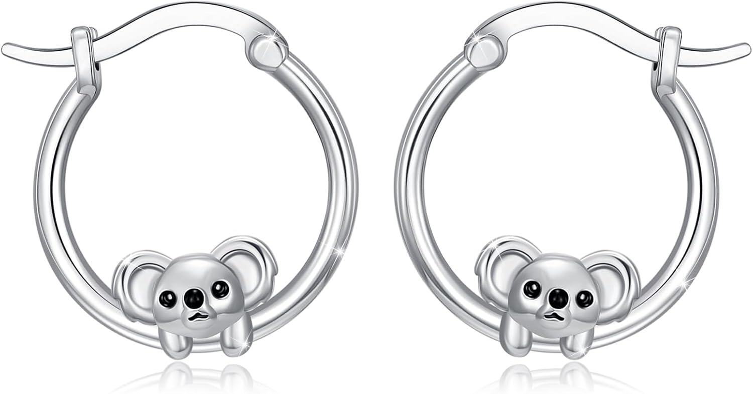 Sterling Silver Hypoallergenic Animal Huggie Hoop Earrings-Koala Hoop Earrings