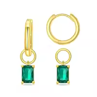 wholesale 925 Sterling Silver Cubic Zirconia Huggie Hoop Earrings with Dangle Charms for Sensitive Ears-Emerald