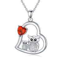 wholesale 925 Sterling Silver Mom Heart Shape Animal Pendant Necklaces for Women Girls Family Love Gift-09-Owl