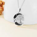 wholesale 925 Sterling Silver Tree of Life Moon Crescent Black Crystal Pendant Necklace-0-5