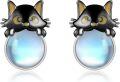 wholesale 925 Sterling Silver Moonstone Cat Stud Earrings - Valentine's Day Gift for Her-0-0