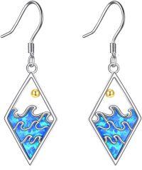 wholesale 925 Sterling Silver Blue Fire Opal Ocean Wave Lighthouse Drop Earrings-Wave
