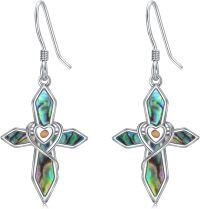 wholesale 925 Sterling Silver Abalone Shell Heart Drop Earrings-Mustard Seed
