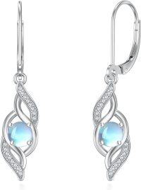 wholesale 925 Sterling Silver 12 Birthstone Leverback Dangle Earrings for Women-06-Jun.-Moonstone