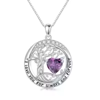 wholesale 925 Sterling Silver Austrian Crystal Tree of Life Pendant Necklaces with Birthstone for Women-02-Feb-Amethyst